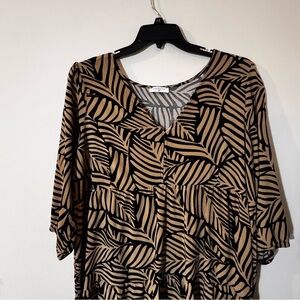 Papaya Black and Tan Leaf Print Dress | 22 | Measurements in pictures